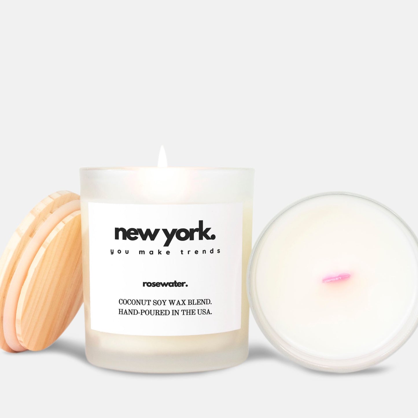 new york rosewater candle frosted glass - special edition pink wick 11oz.