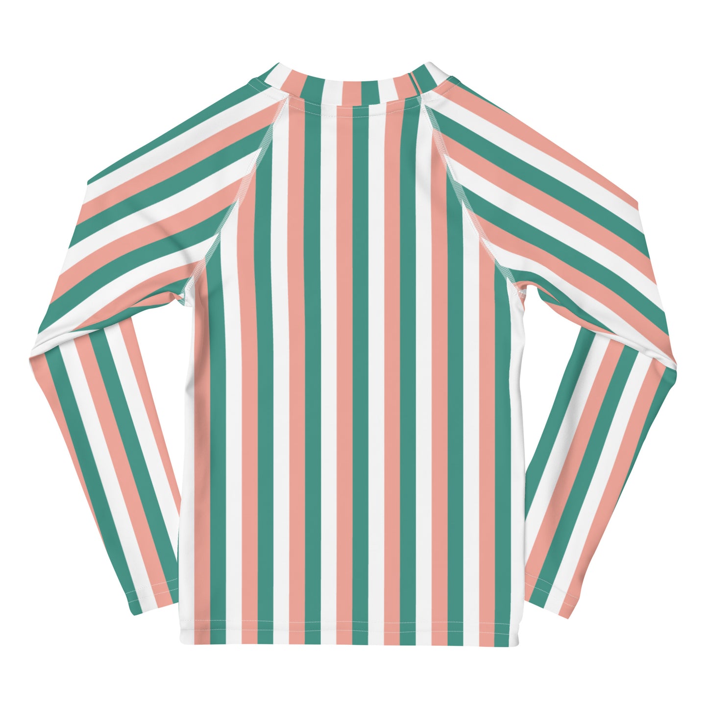 kids long sleeve rash guard swim top UPF50 palm beach by day pink green stripes.