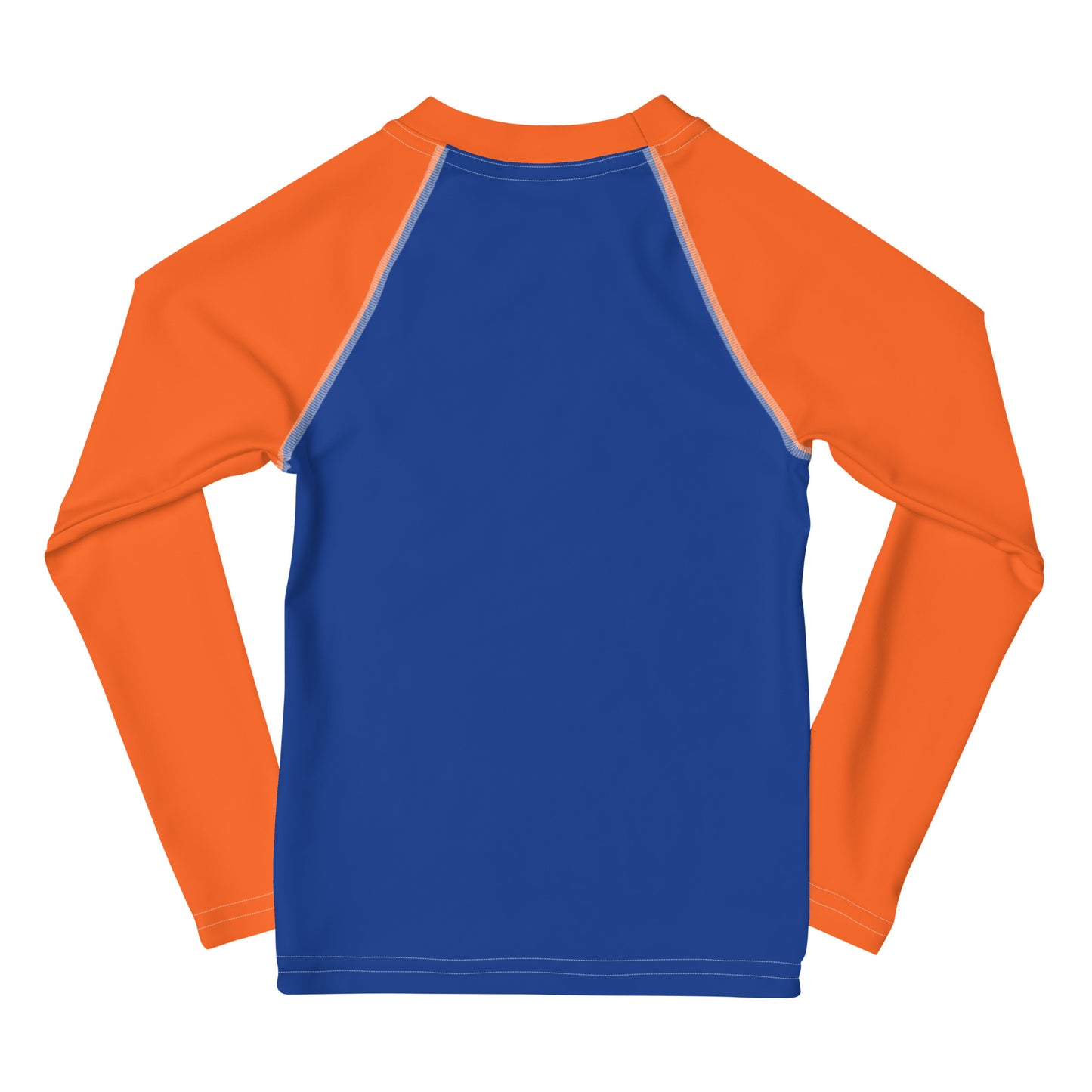 YMT classics kids long sleeve rash guard swim top UPF50 by night indigo blue orange.