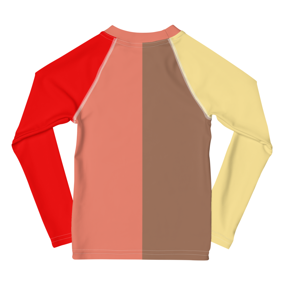 kids long sleeve rash guard swim top UPF50 new york by night colorblock red.