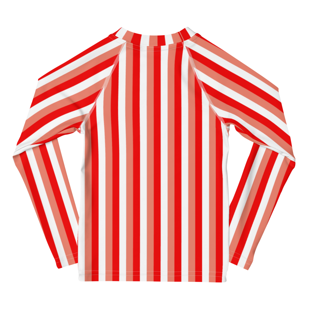 kids long sleeve rash guard swim top UPF50 new york by day pink coral red stripes.