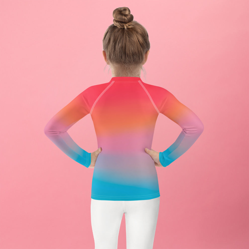 YMT classics kids long sleeve rash guard swim top UPF50 rainbow dream impression.
