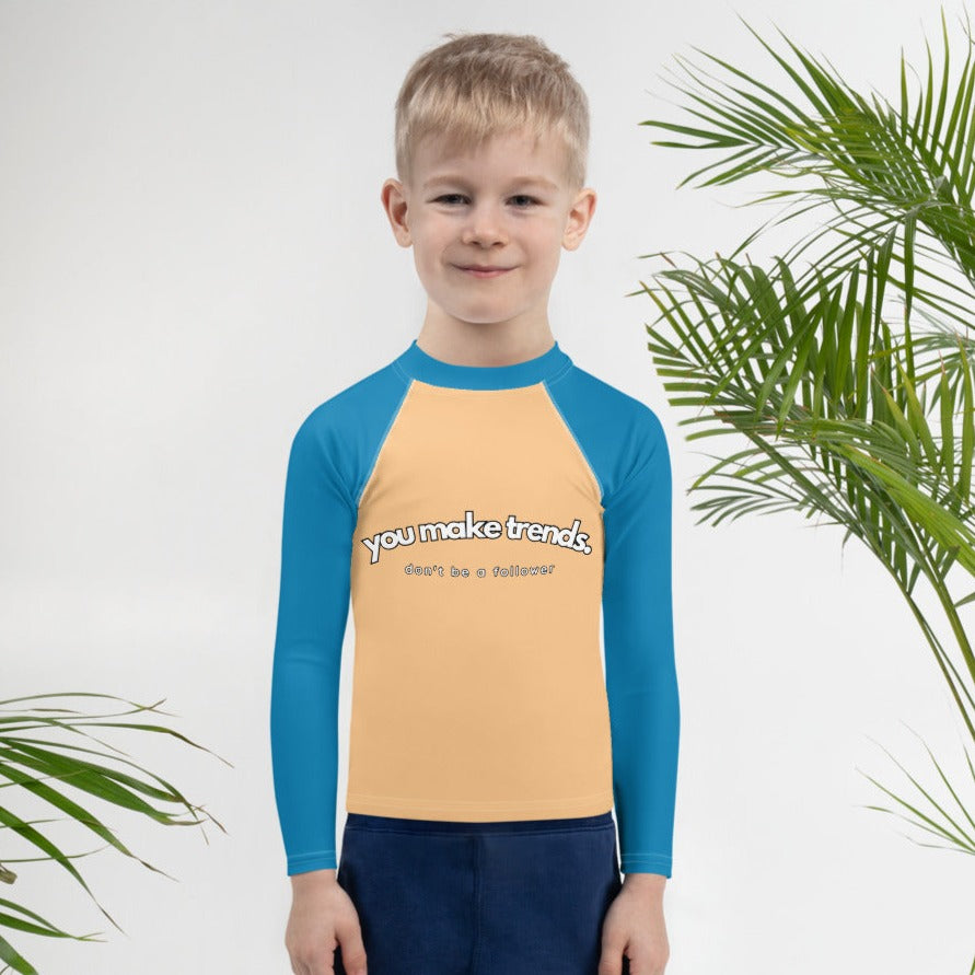 YMT classics kids long sleeve rash guard swim top UPF50 by night blue yellow.