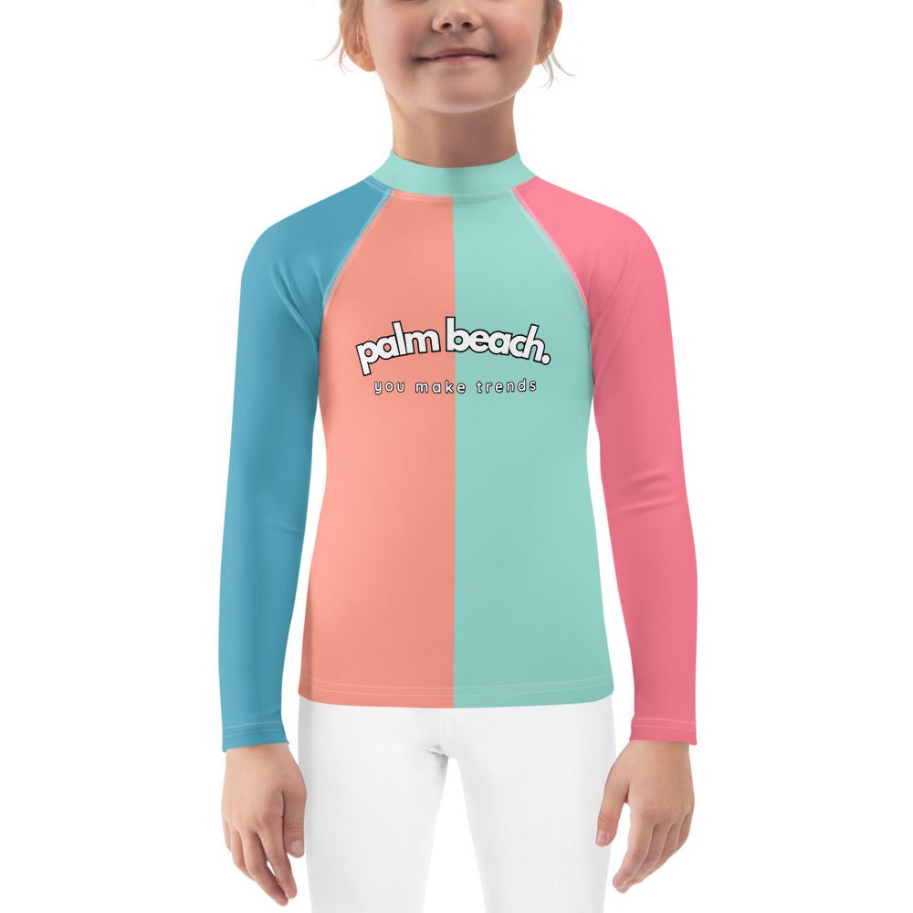 kids long sleeve rash guard swim top UPF50 palm beach by night colorblock pink.