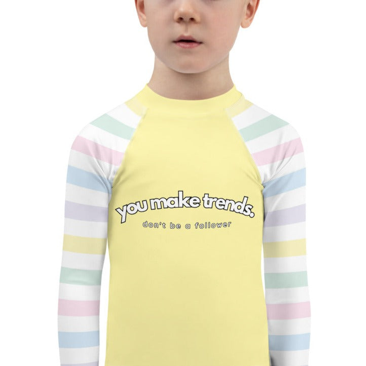 YMT classics kids long sleeve rash guard swim top UPF50 by night yellow pastel.