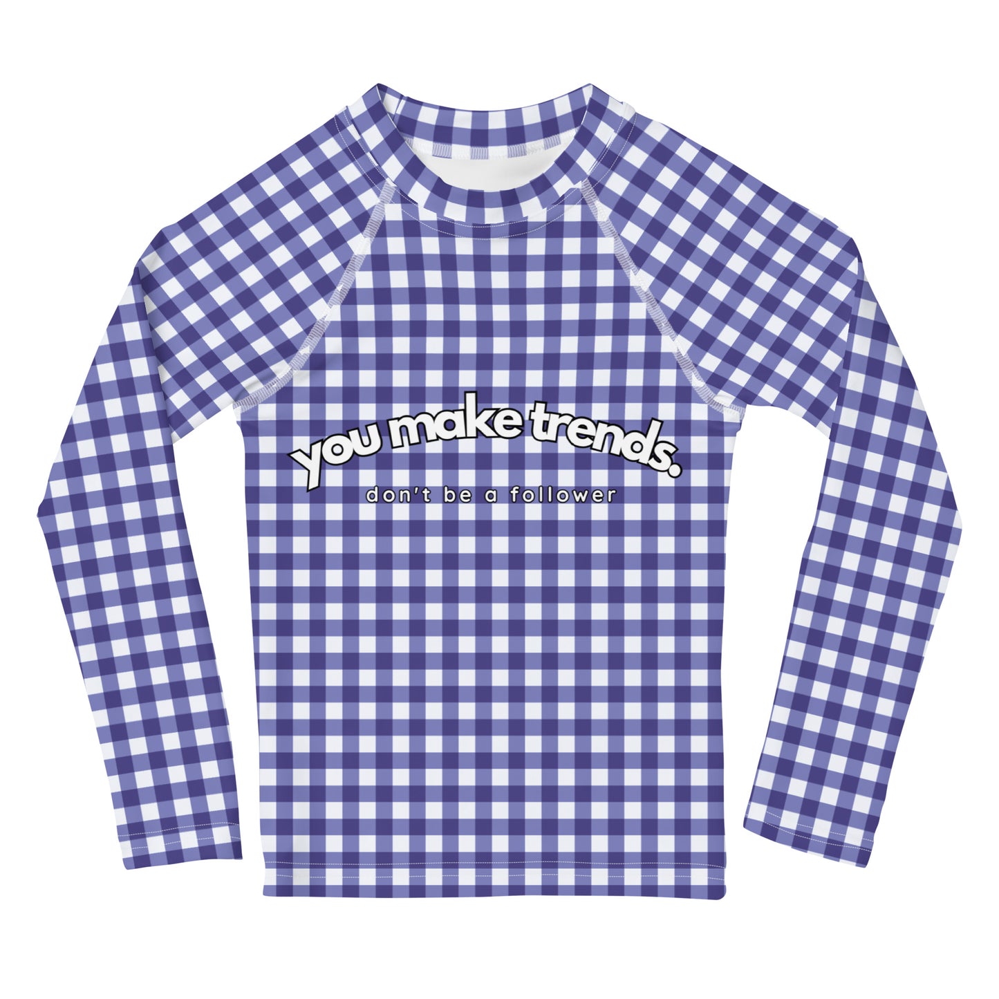 YMT classics kids long sleeve rash guard swim top UPF50 by day dark blue gingham.