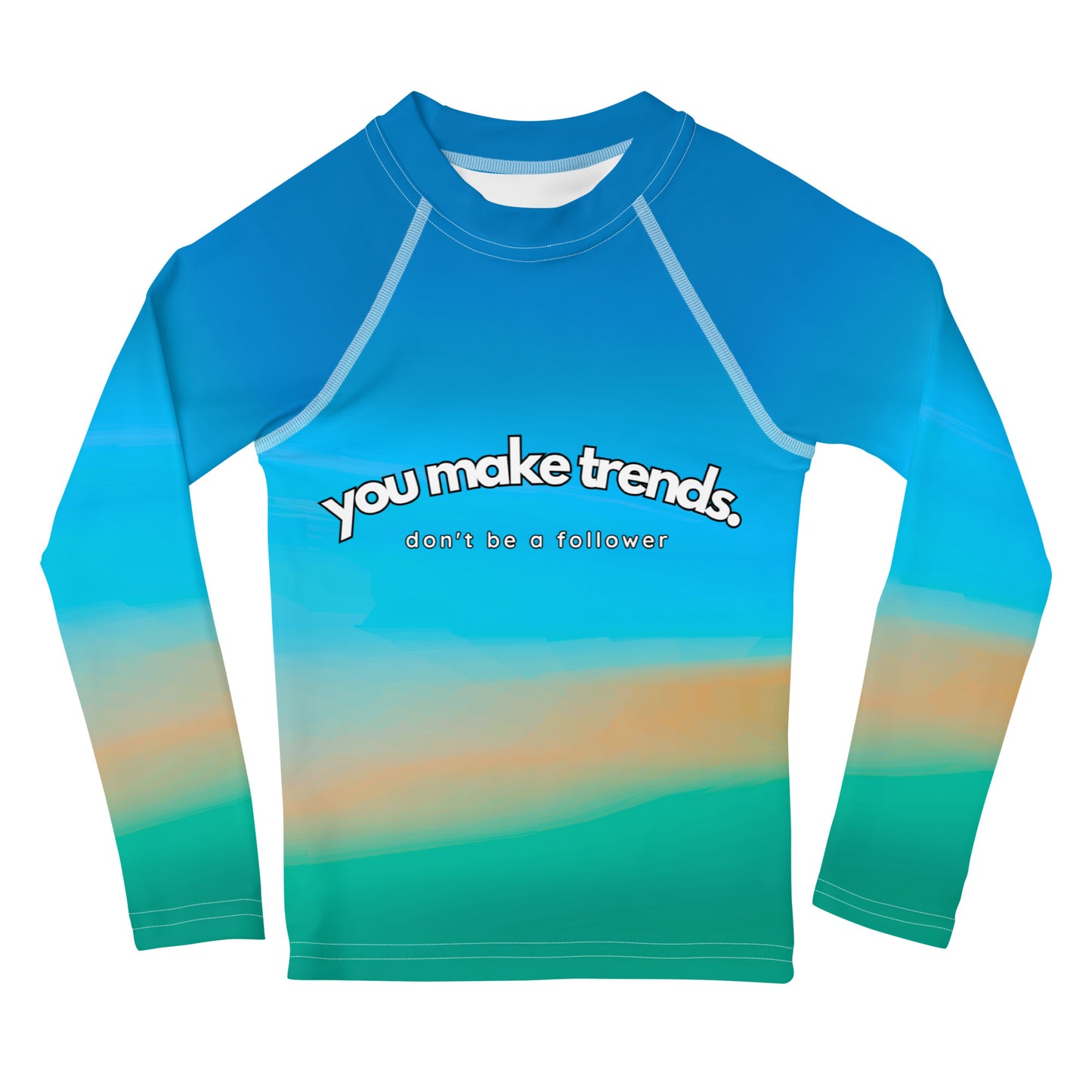 YMT classics kids long sleeve rash guard swim top UPF50 beach impression.