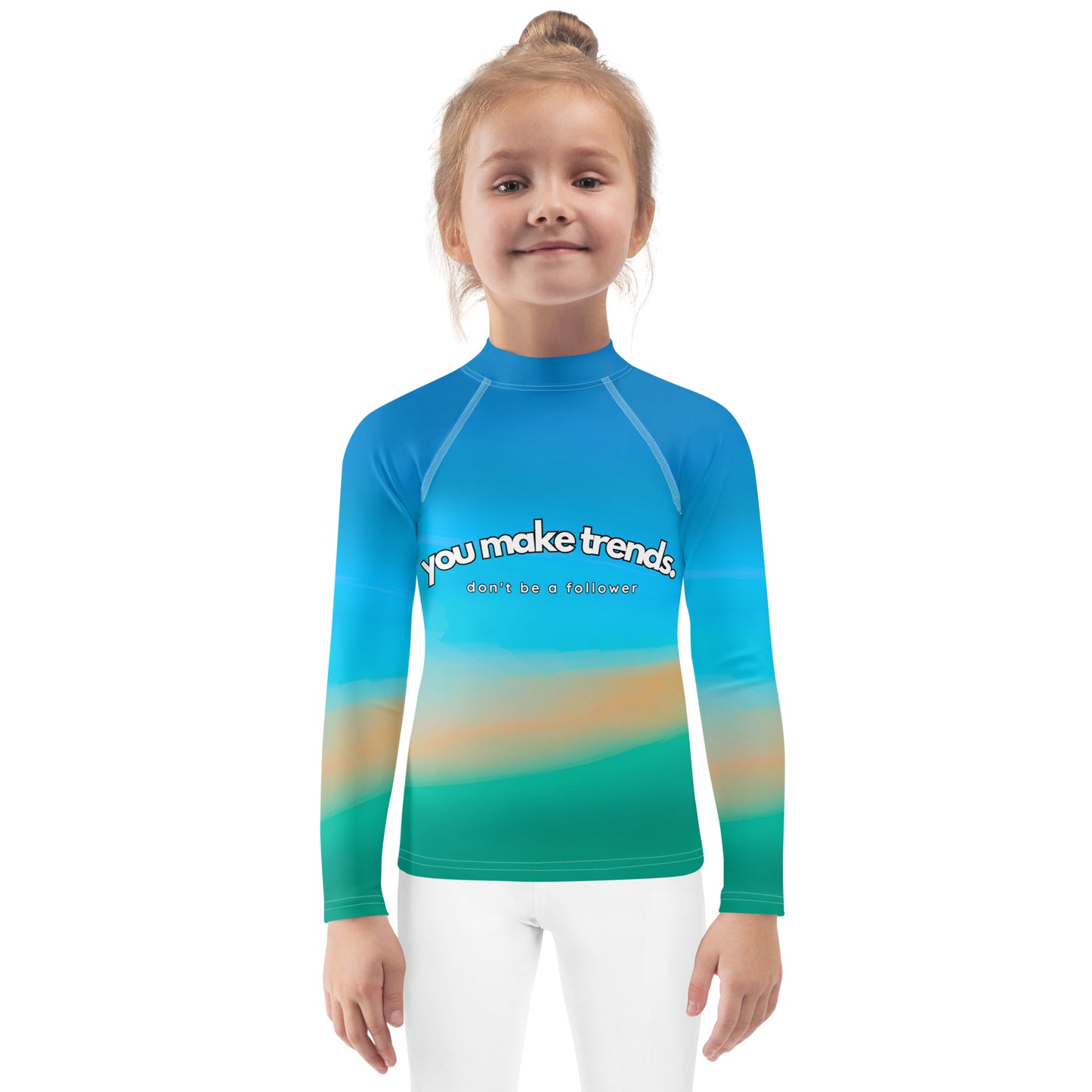 YMT classics kids long sleeve rash guard swim top UPF50 beach impression.