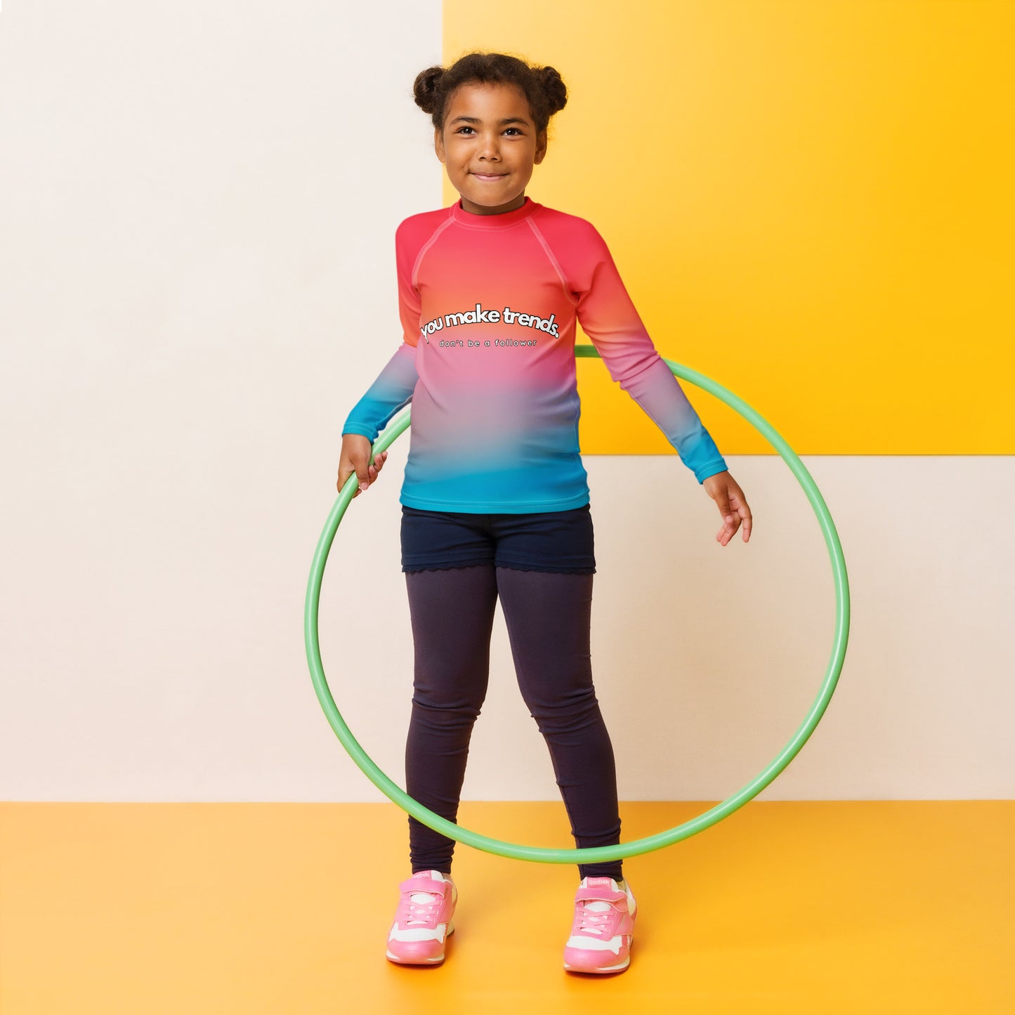 YMT classics kids long sleeve rash guard swim top UPF50 rainbow dream impression.