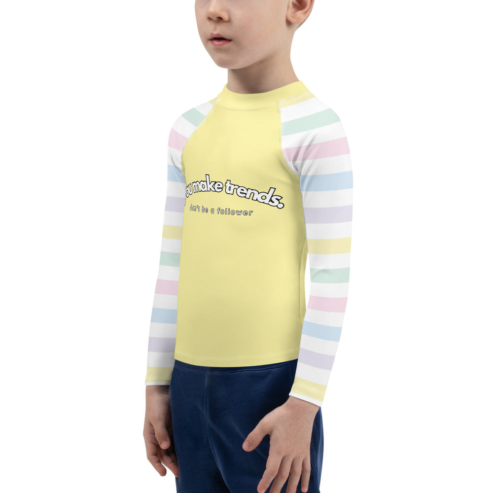 YMT classics kids long sleeve rash guard swim top UPF50 by night yellow pastel.