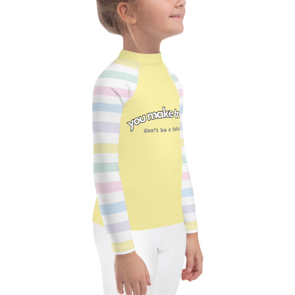 YMT classics kids long sleeve rash guard swim top UPF50 by night yellow pastel.