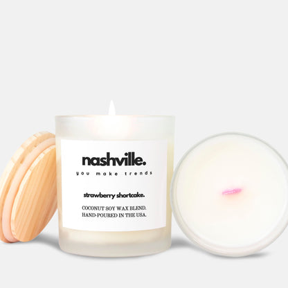 nashville strawberry shortcake candle frosted glass - special edition pink wick 11oz.
