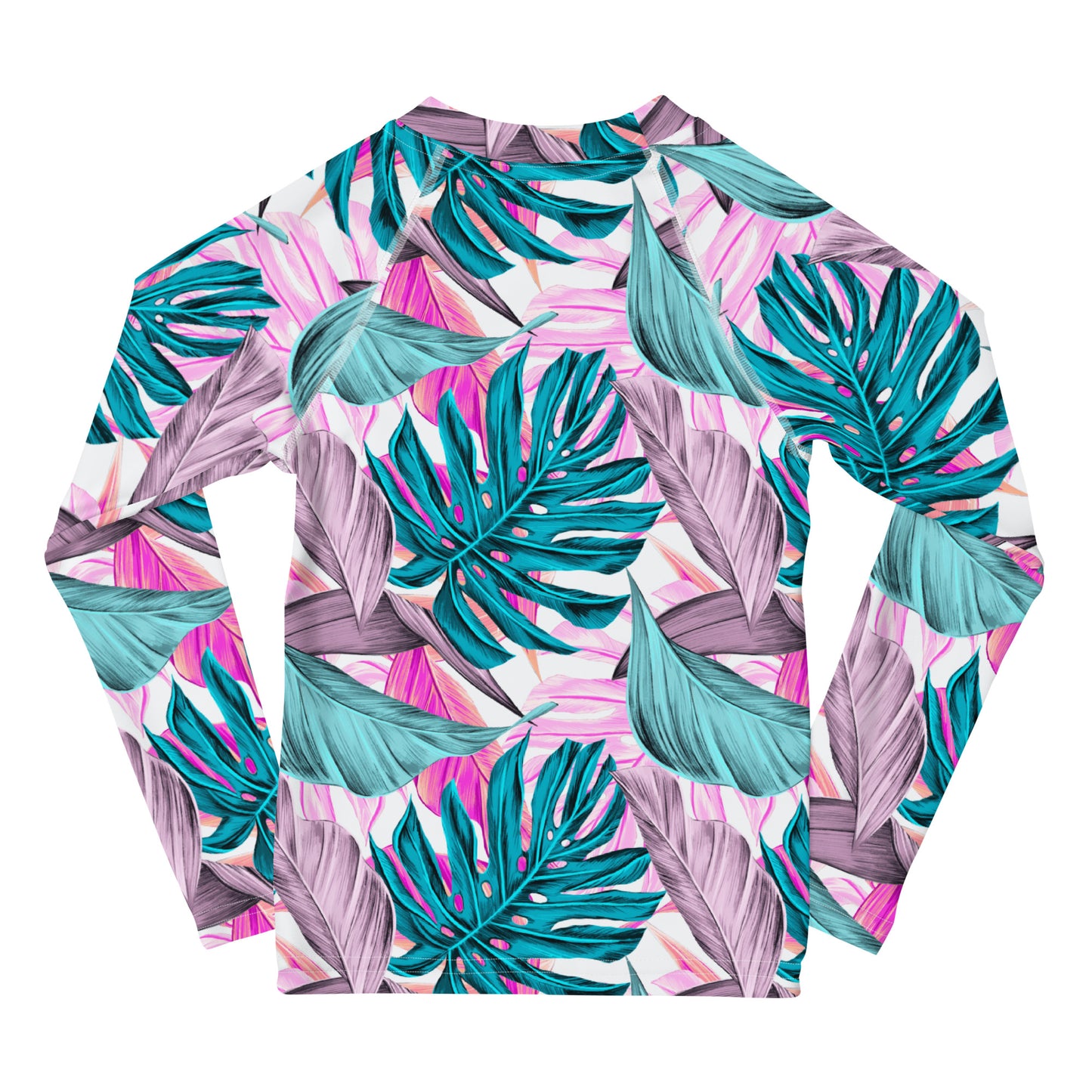 kids long sleeve rash guard swim top UPF50 palm beach by night pink tropical.