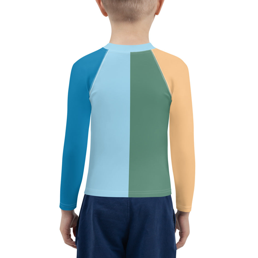 kids long sleeve rash guard swim top UPF50 palm beach by night colorblock blue.
