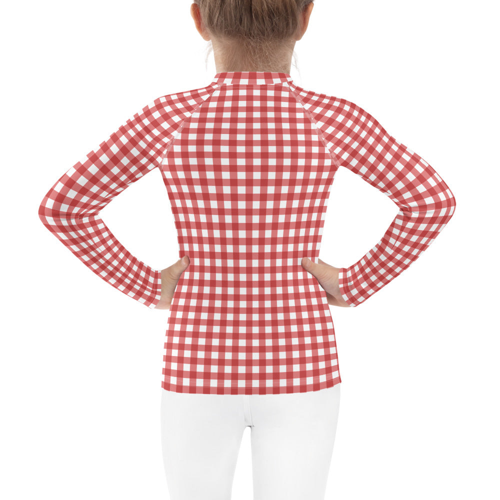 YMT classics kids long sleeve rash guard swim top UPF50 by day red gingham.