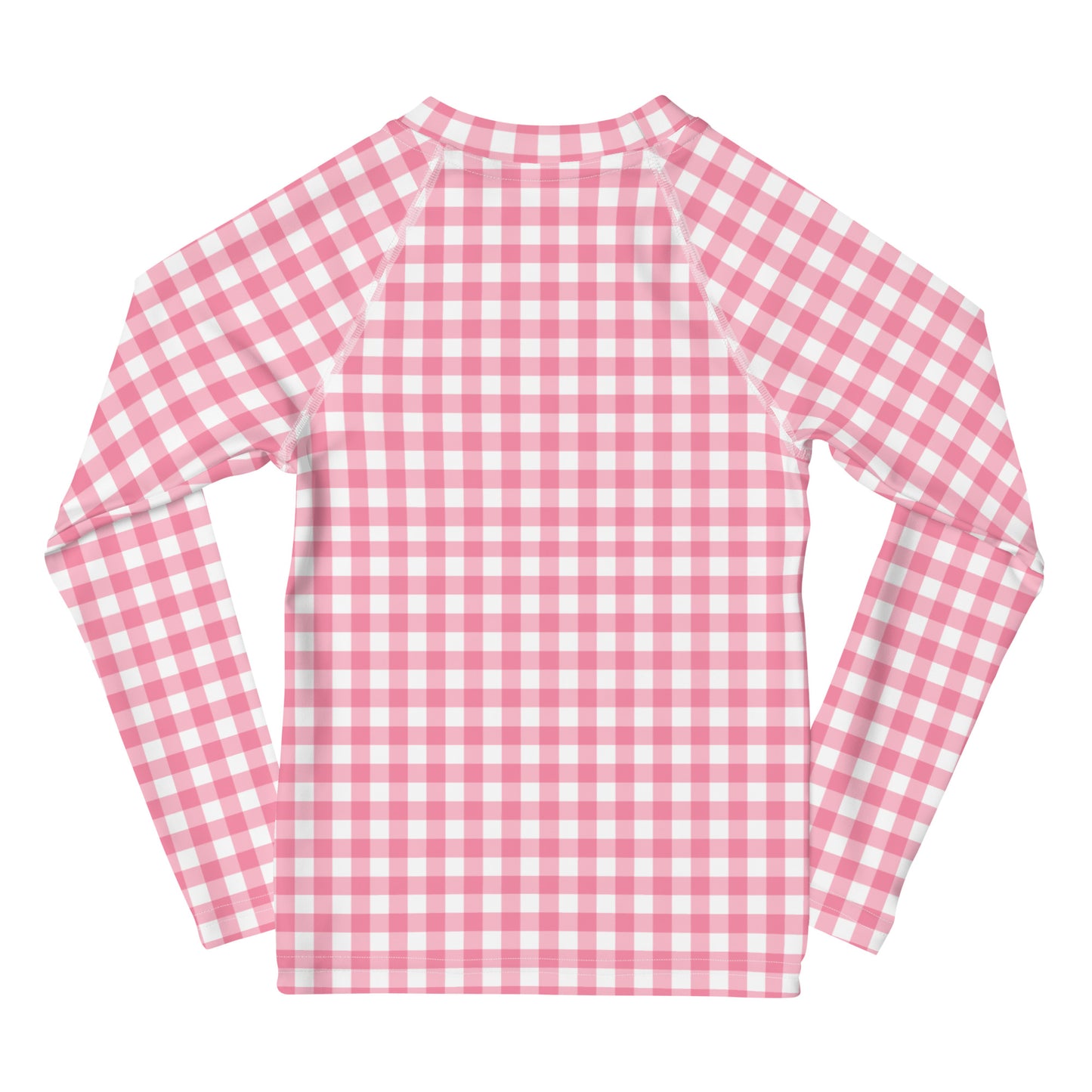 YMT classics kids long sleeve rash guard swim top UPF50 by day pink gingham.