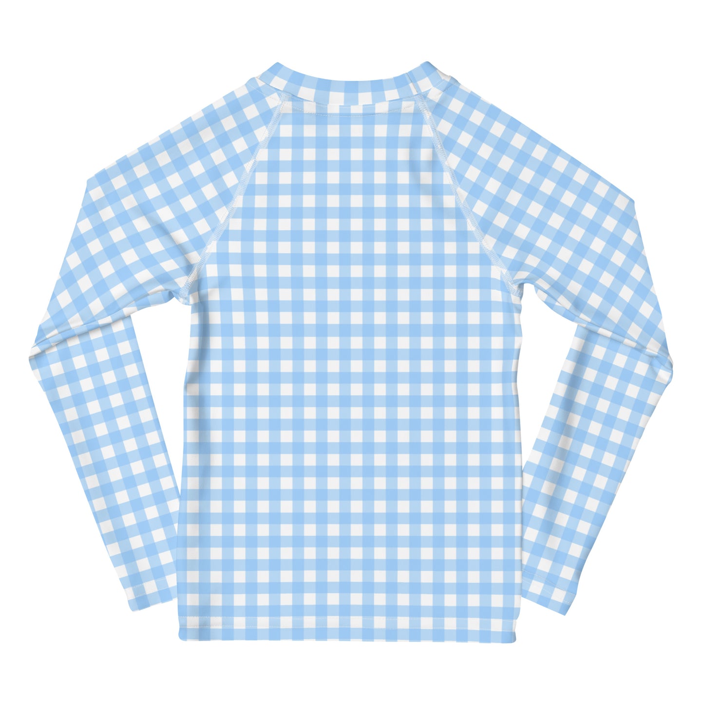 YMT classics kids long sleeve rash guard swim top UPF50 by day baby blue gingham.
