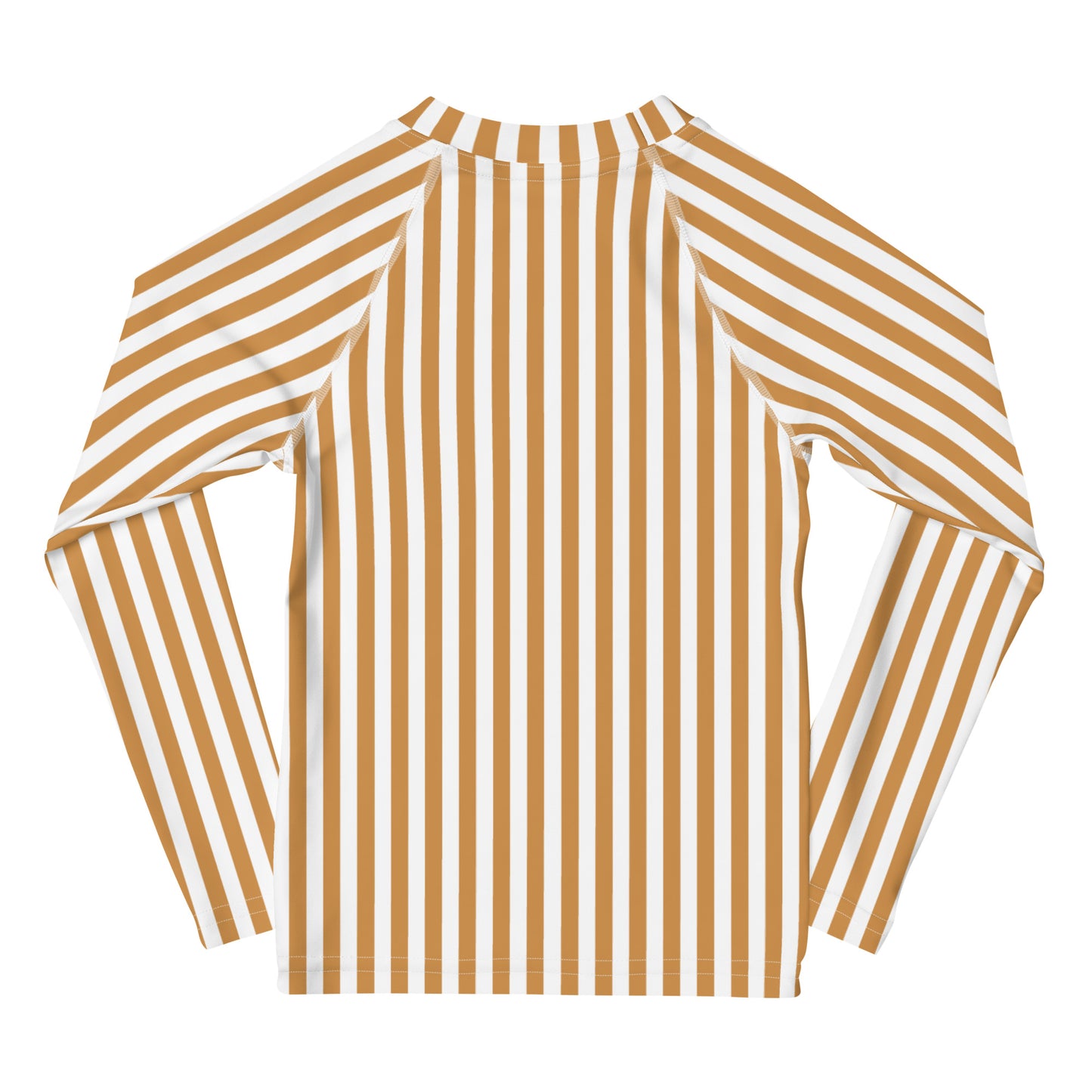 YMT classics kids long sleeve rash guard swim top UPF50 by day yellow orange brown mustard stripes.