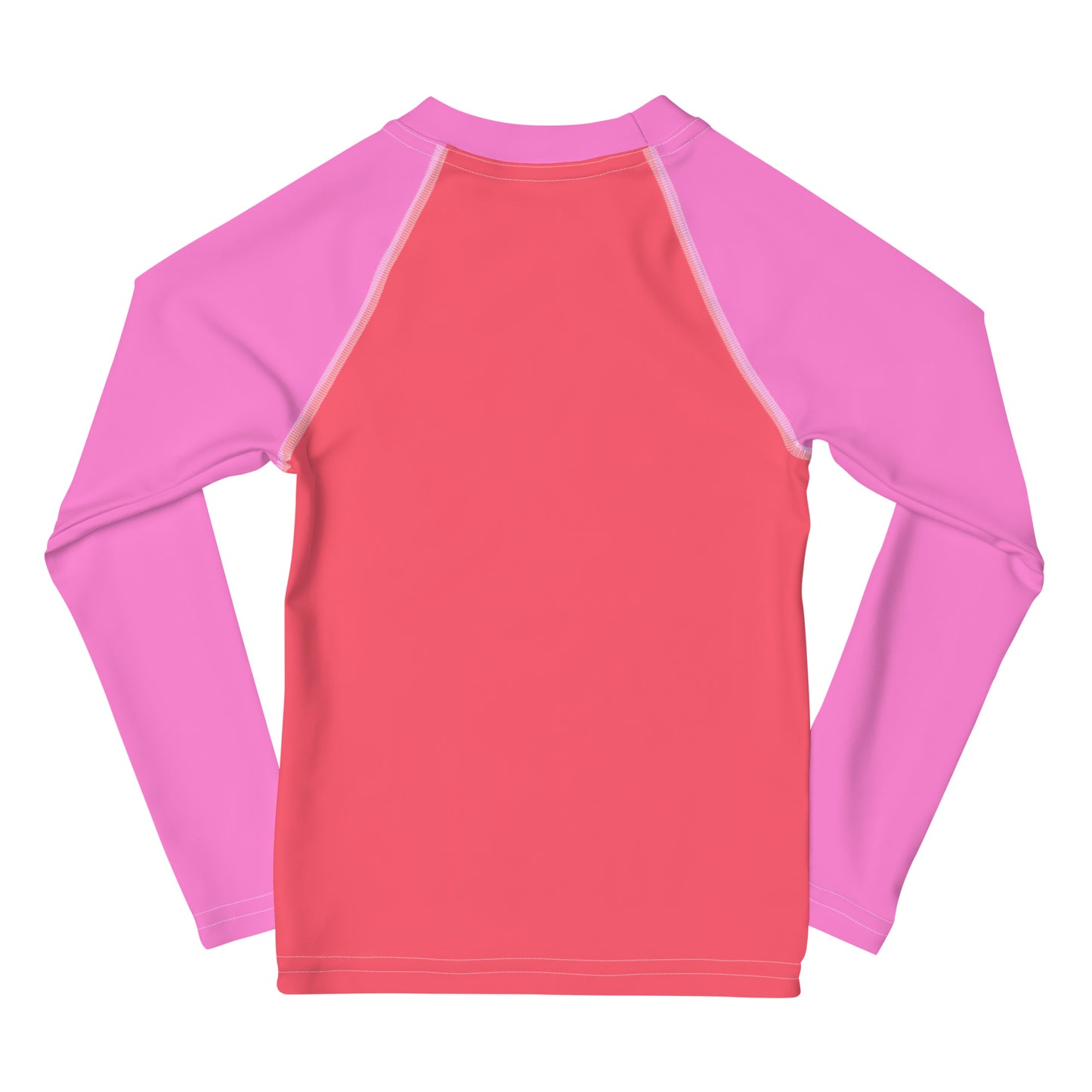 YMT classics kids long sleeve rash guard swim top UPF50 by night neon pink coral.