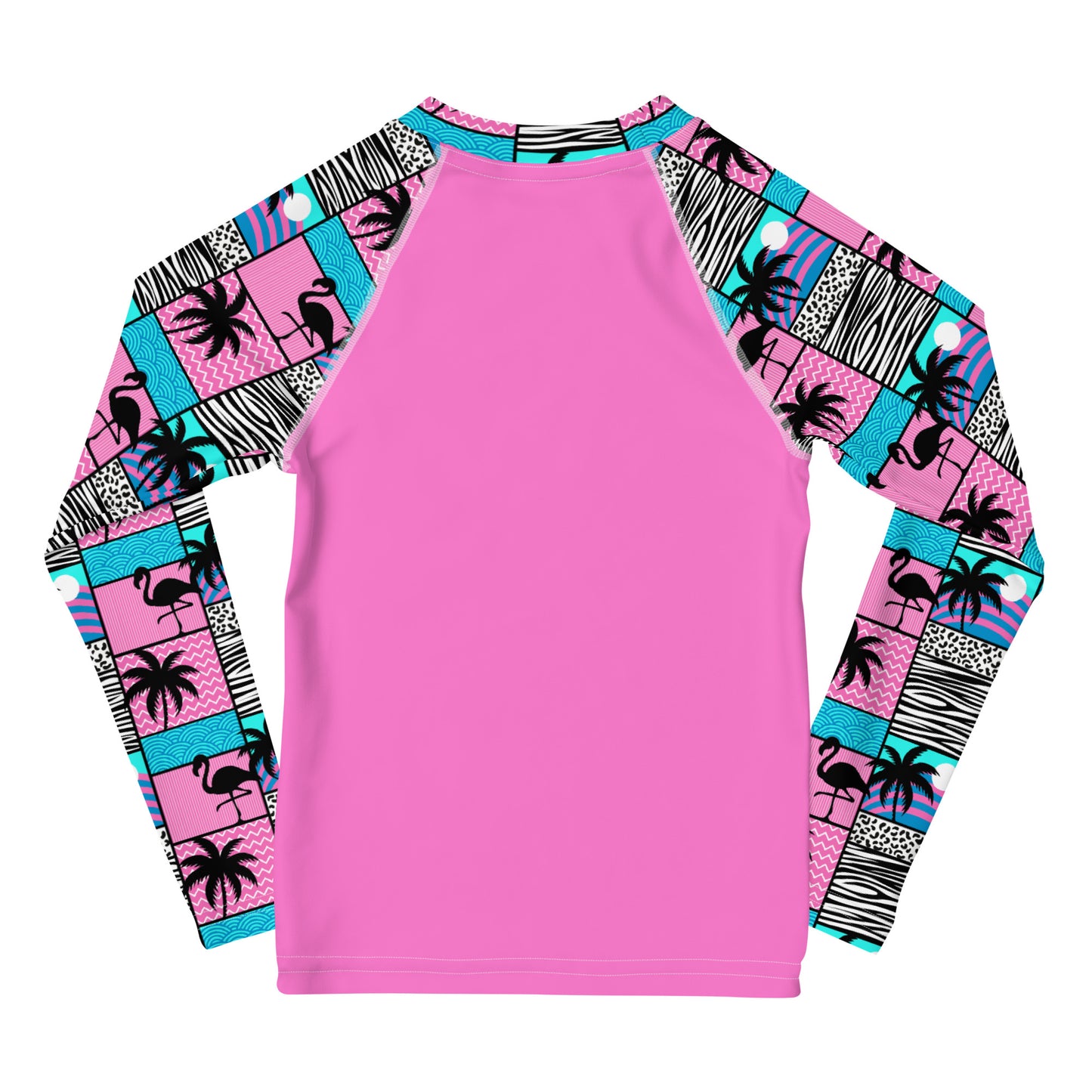 YMT classics kids long sleeve rash guard swim top UPF50 by day blue pink art deco.