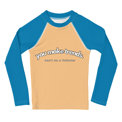 YMT classics kids long sleeve rash guard swim top UPF50 by night blue yellow.