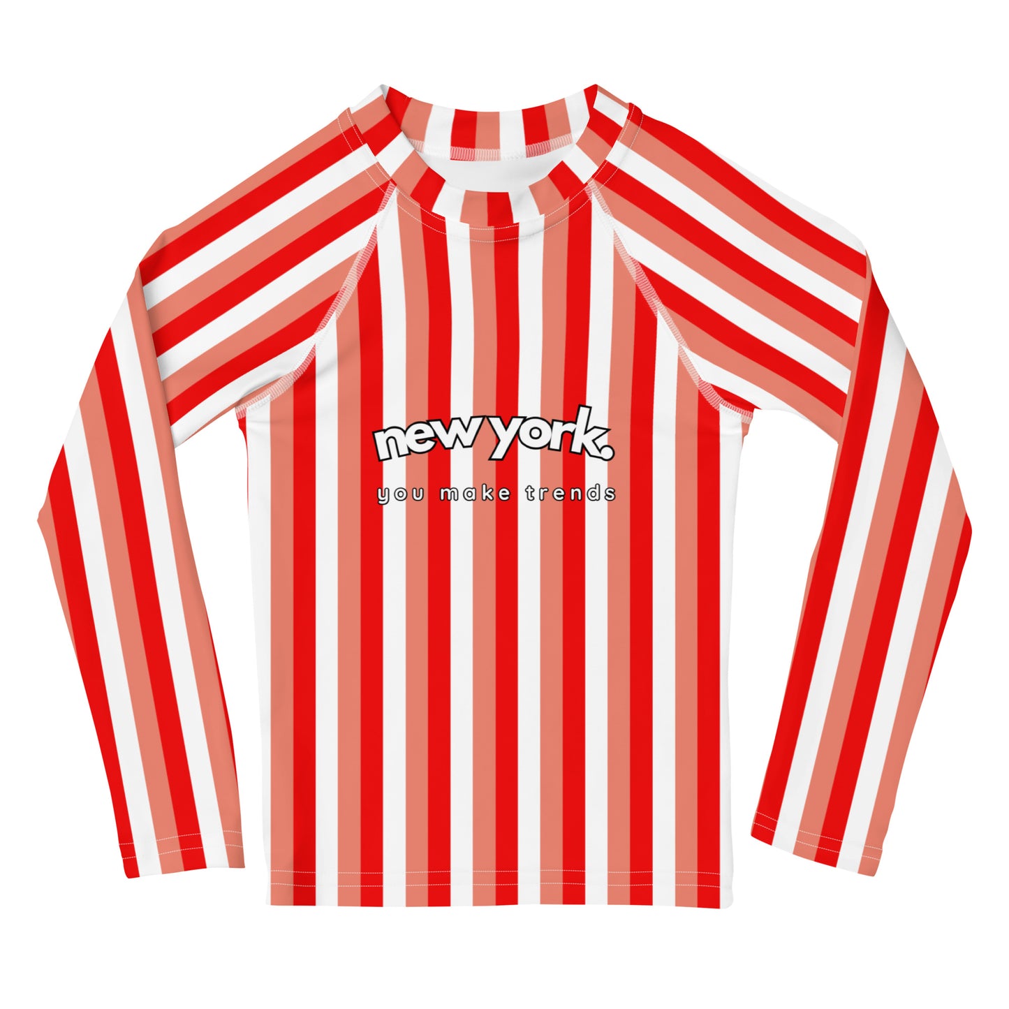 kids long sleeve rash guard swim top UPF50 new york by day pink coral red stripes.