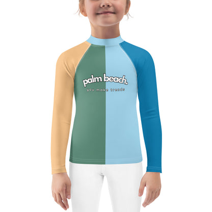 kids long sleeve rash guard swim top UPF50 palm beach by night colorblock blue.