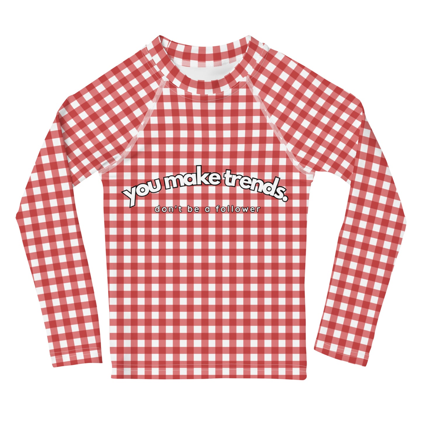 YMT classics kids long sleeve rash guard swim top UPF50 by day red gingham.