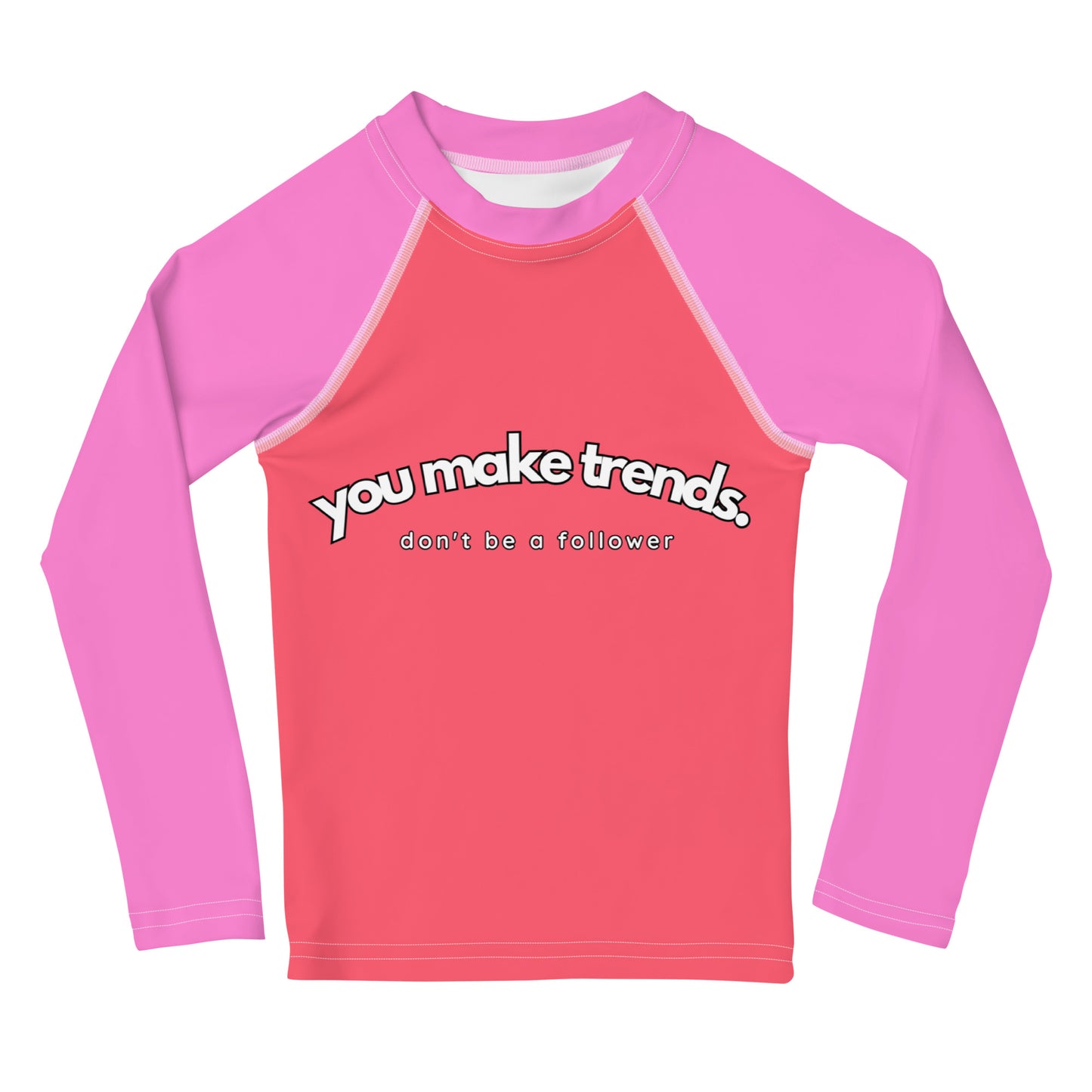 YMT classics kids long sleeve rash guard swim top UPF50 by night neon pink coral.