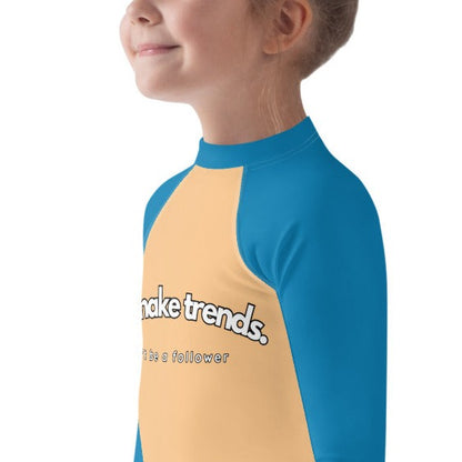 YMT classics kids long sleeve rash guard swim top UPF50 by night blue yellow.