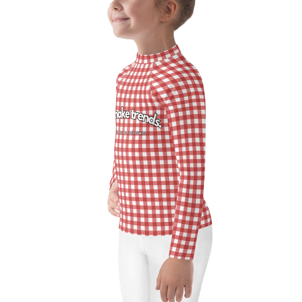 YMT classics kids long sleeve rash guard swim top UPF50 by day red gingham.